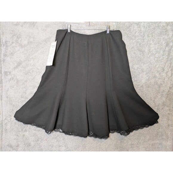 Black Flare Midi Skirt w/ Lace Size 16 NWT flounce pencil dark academia corpcore - Picture 1 of 6